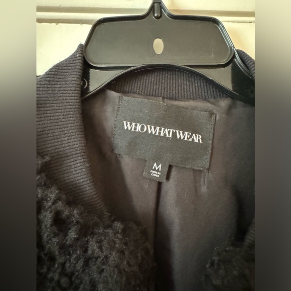 WHO WHAT WEAR BLK FLEECE TEDDY BOMBER JKT SIZE MED MINT CONDITION - Picture 7 of 8